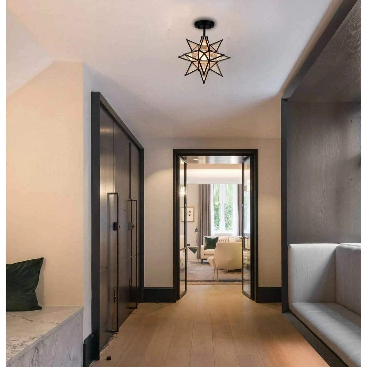 Moravian Star semi flush mount ceiling light fixture black metal ceili ...