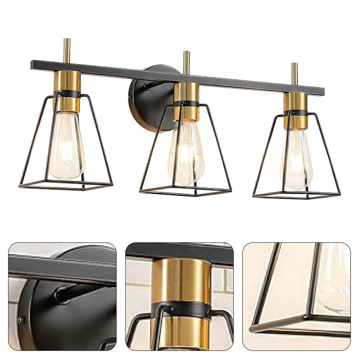 3Light farmhouse wall light black and gold bath lighting iron vanity