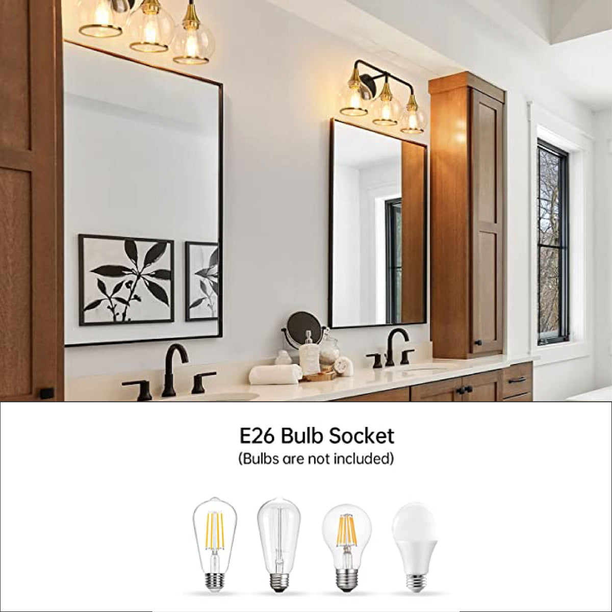 3Lights bathroom vanity light fixture Black and Gold bathroom wall li