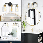 3-Light black and gold bathroom light fixture Black & Gold small black light Metal industrial lighting