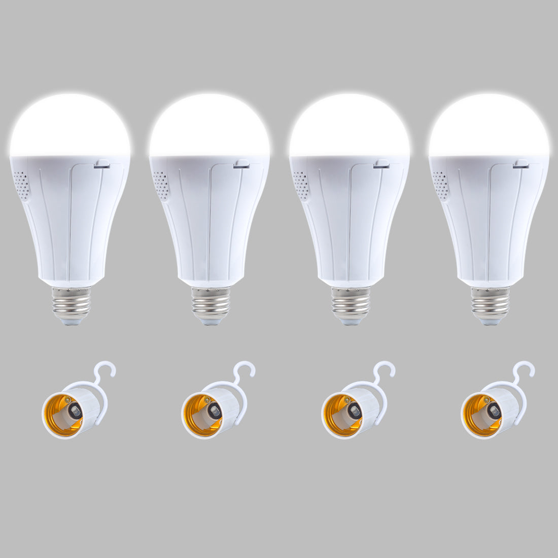 4 pack Outdoor Rechargeable Emergency LED Bulb, Battery driven E26 bulb with hook