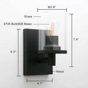 1 light industrial black vanity wall sconce with clear glass shade