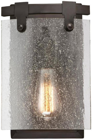 1 light indoor rubbed bronze wall sconce with clear seeded glass