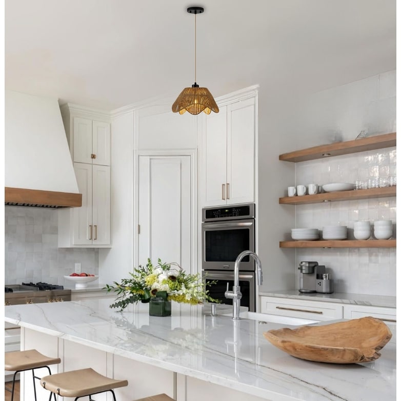 1 Light boho pendant light black kitchen light rattan, metal hanging light