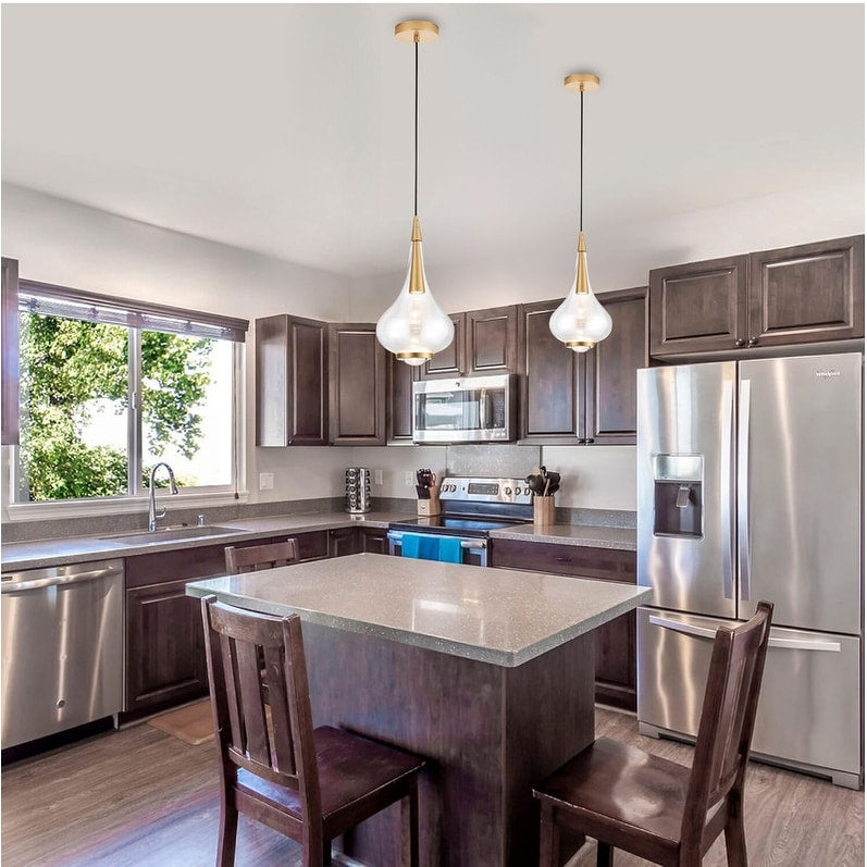 1-Light hanging light gold kitchen island light aluminum, glass dining light