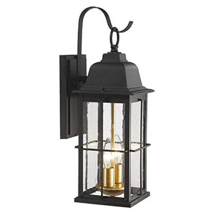 1 light industrial glass wall sconce with black and gold finish