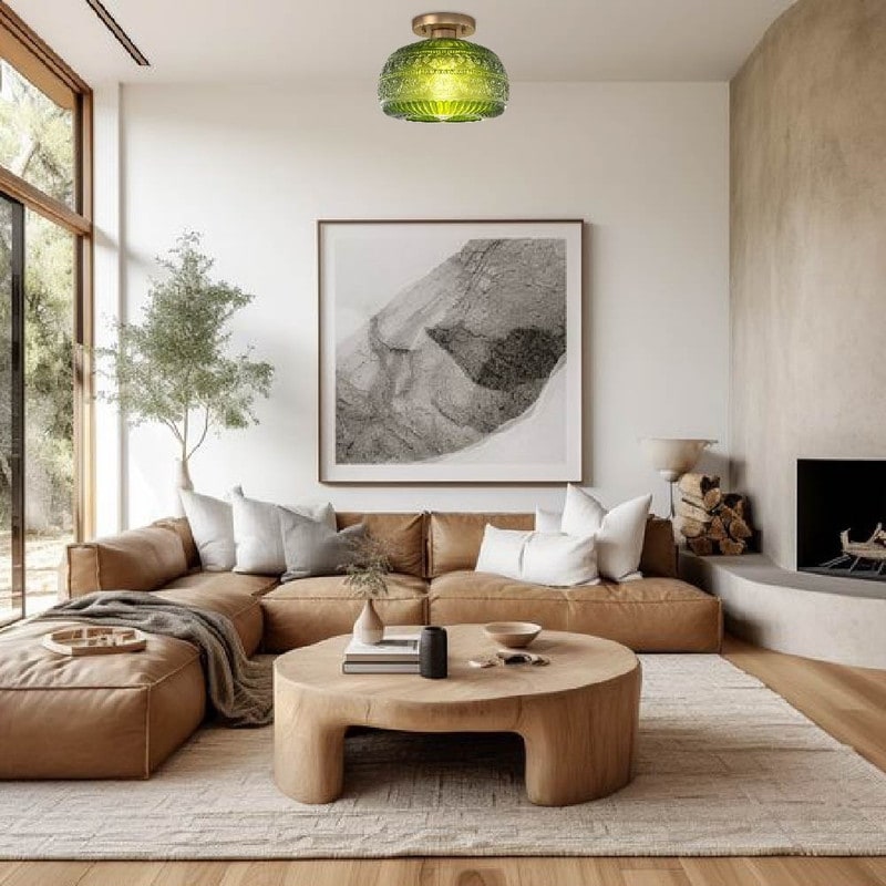 11” Vintage lightning fixture green ceiling lighting glass kitchen light