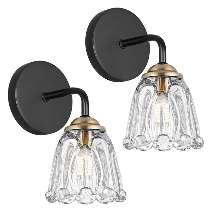 2- Pack wall lights  black sconce light glass bathroom lights