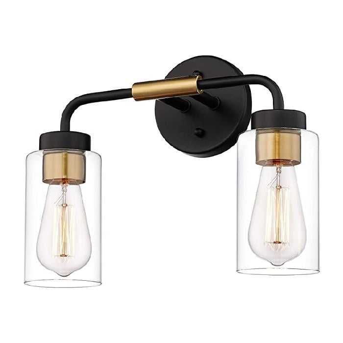 2-Light lighting fixtures Metal bathroom wall sconce lights Black and Gold wall light