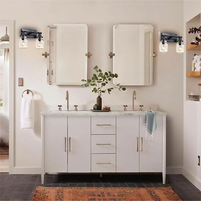 2 Lights vanity lights black wall light glass, iron sconce light