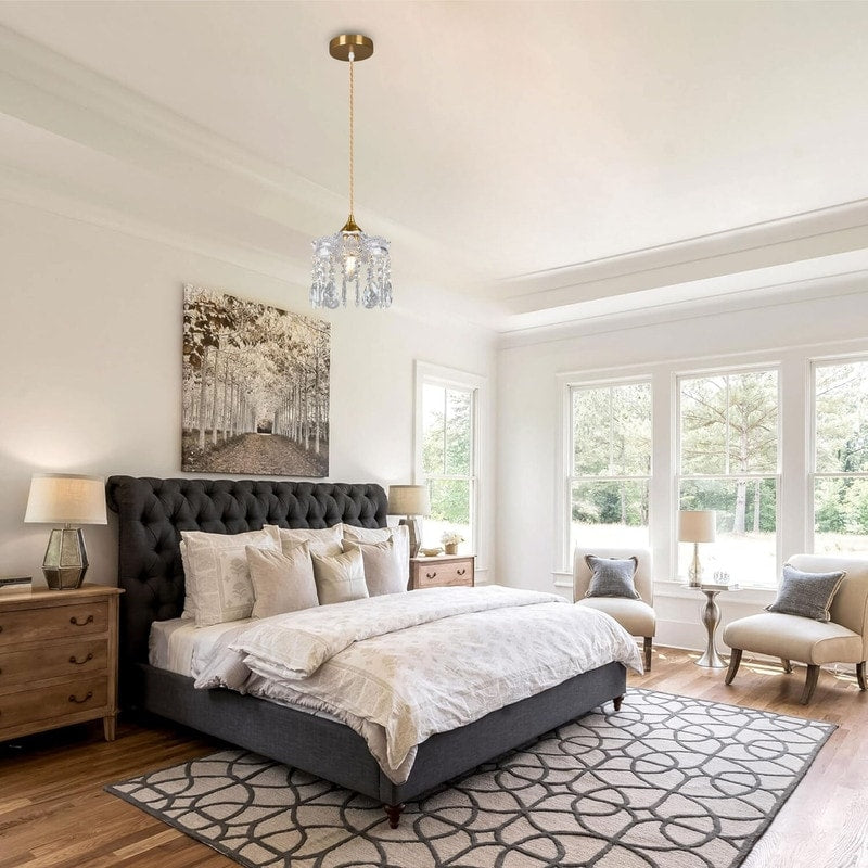 2-Pack farmhouse light fixtures gold kitchen lights glass, crystal pendant light