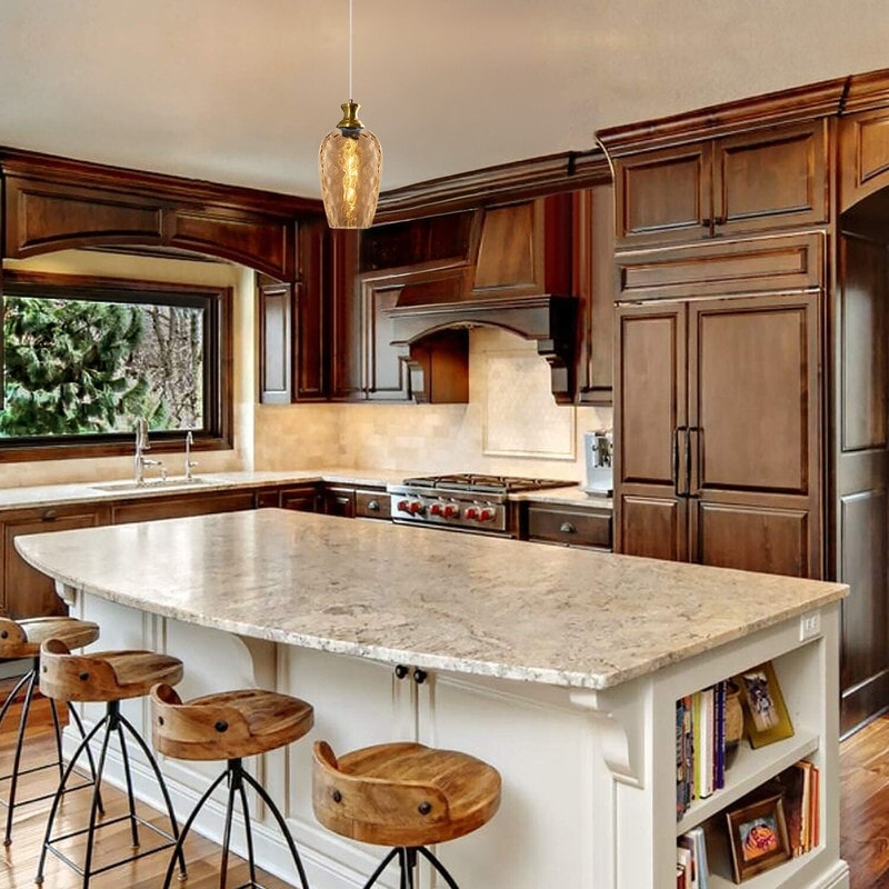 2 Pack light fixture gold and amber hanging lights glass, metal pendant lights