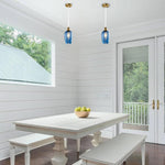 2 Pack light fixture gold and blue hanging lights glass, metal pendant lights