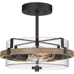 2 light industrial semi flush mount lamp glass black ceiling lighting fixture