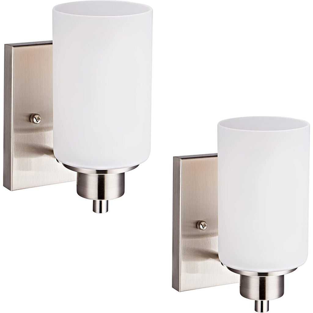 2 pack bath vanity wall light fixture indoor wall sconce frosted glass wall lamp with nickel finish