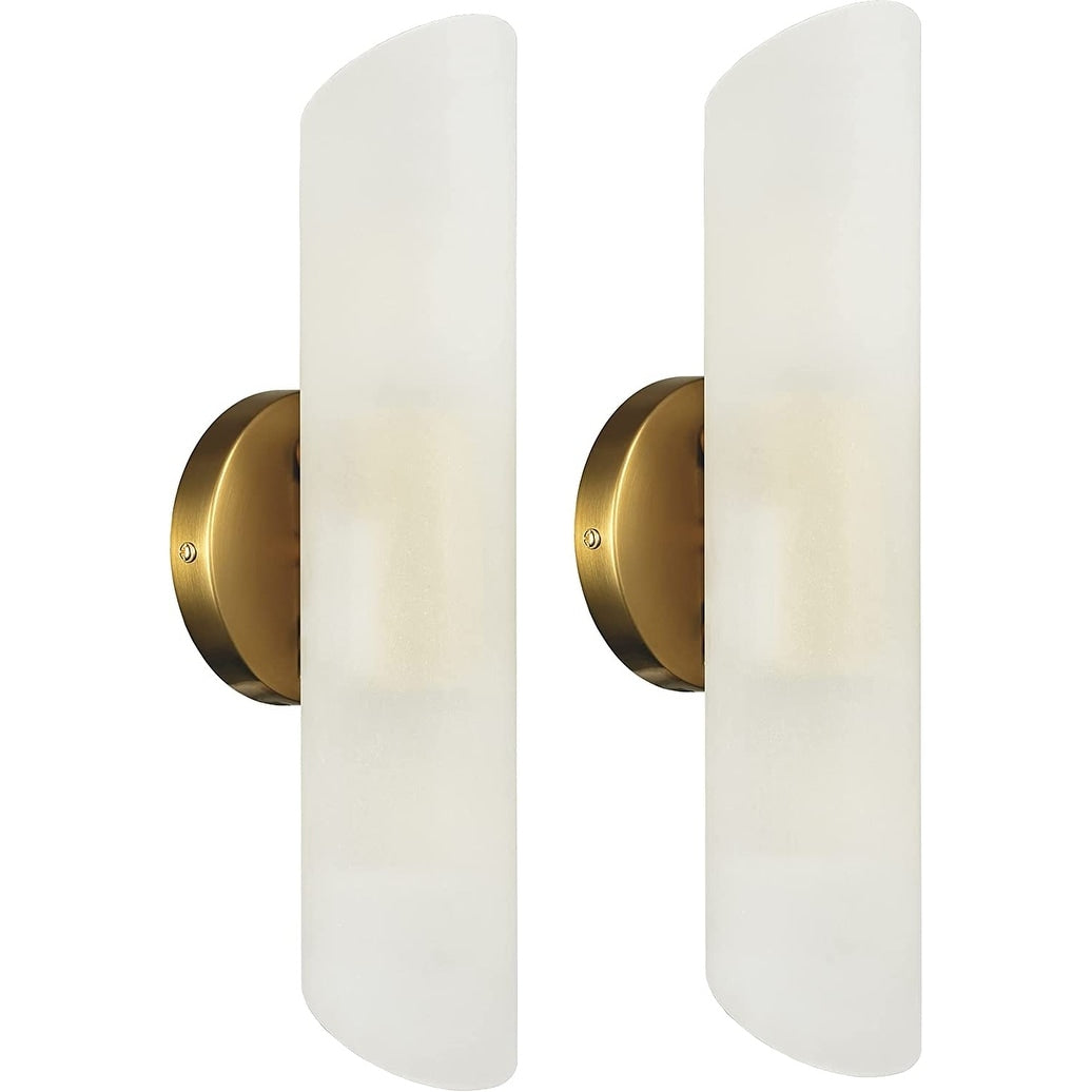 2 pack cylinder sconce white glass vanity light brass wall lighting fixture