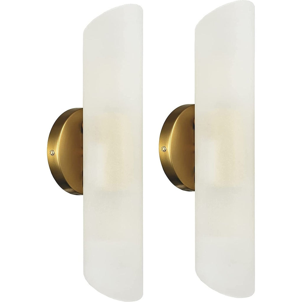 2 pack cylinder sconce white glass vanity light brass wall lighting fixture