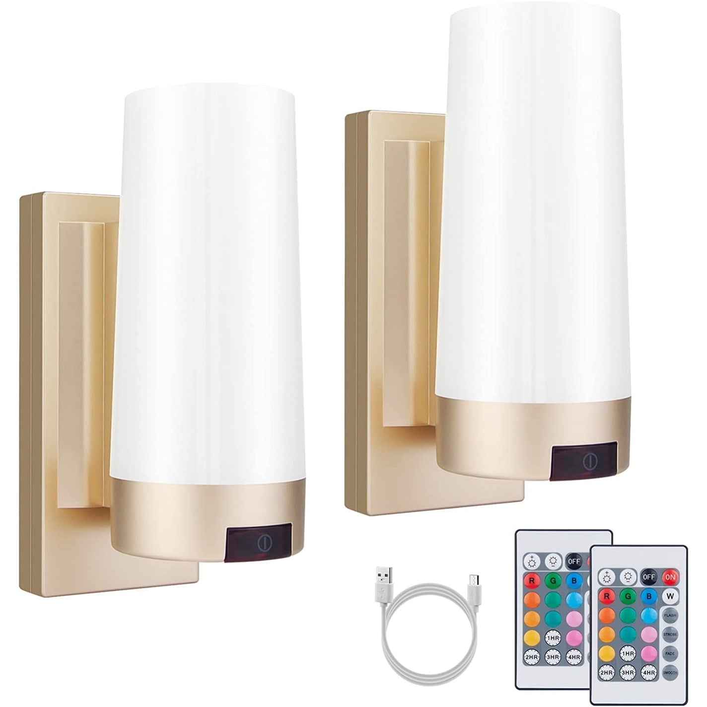 2 pack wireless wall sconce dimmable night light with remote control