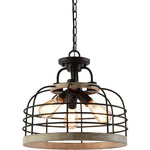 3 Light Industrial Chandelier Farmhouse Wood Cage Pendant Light