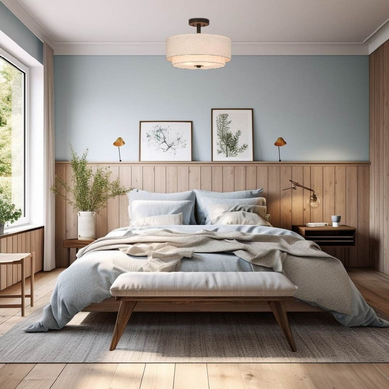 3 Light fixture dark bronze ceiling lighting  fabric ,glass and iron flush mount light