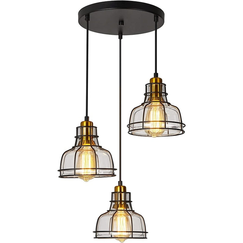 3 light cage wire cage pendant light industrial pendant ceiling light fixture farmhouse cluster pendant lamp