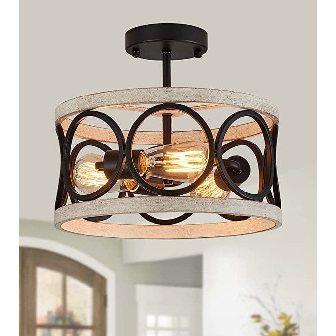 3 light farmhouse ceiling light fixture black drum ceiling lamp industrial flush mount ceiling lighting