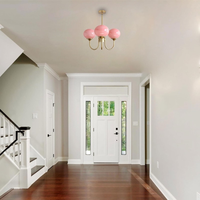 3 light pendant light pink kitchen chandelier glass, metal ceiling light