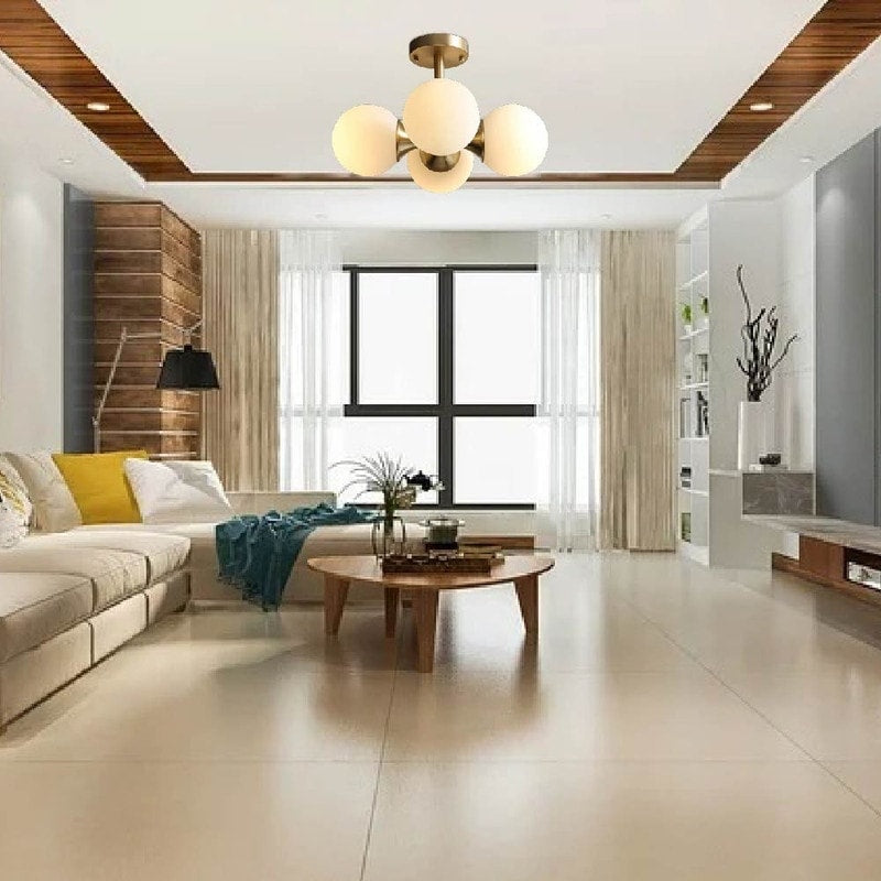 4-Light light fixture antique brass flush mount light glass, metal ceiling light