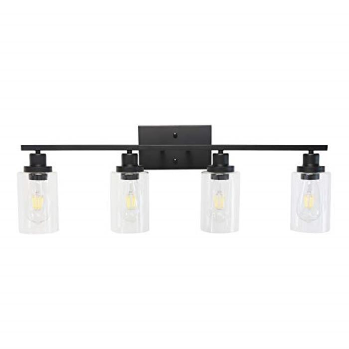 4 light black industrial wall light fixture with clear glass shade