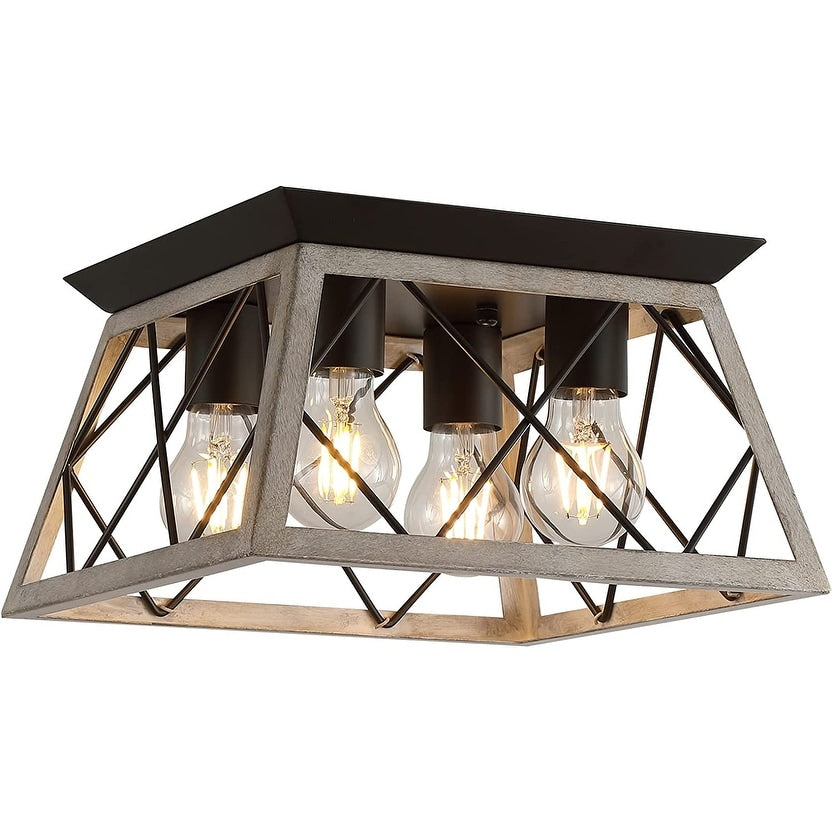 4 light farmhouse ceiling light fixture semi flush mount ceiling lamp rust square island lighting