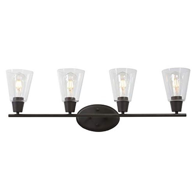 4 light glass industrial wall light fixture with oil rubbed bronze finish