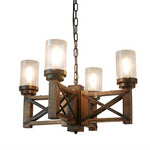 4 light wood chandelier with clear glass shade