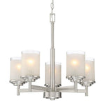 5 light frosted glass chandelier with nickel finish