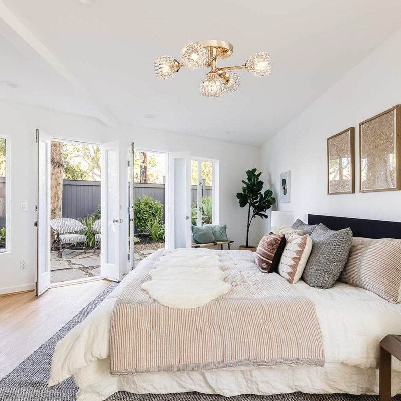 5-lights light fixture shinny gold ceiling light Crystal flush mount light