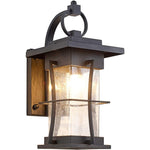 Black exterior wall fixtures with seeded glass shade