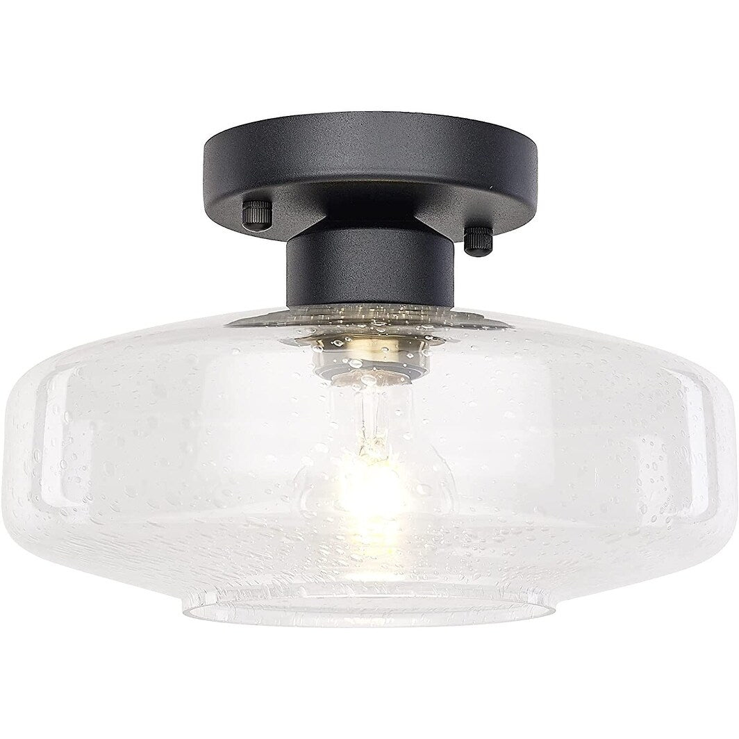 Farmhouse Semi Flush Mount Close to Ceiling Lights industrial black ceiling lighting fixture with glass shade