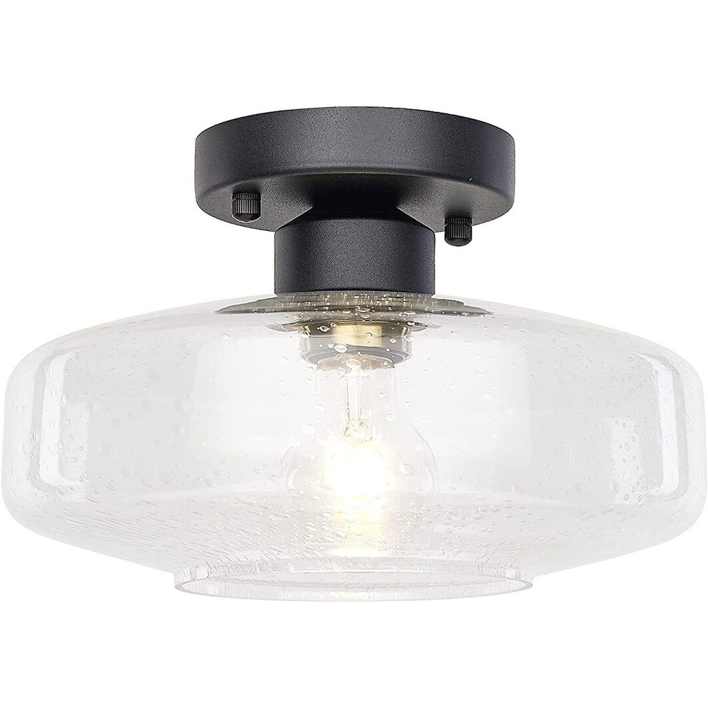 Farmhouse Semi Flush Mount Close to Ceiling Lights industrial black ceiling lighting fixture with glass shade