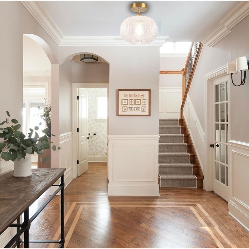 Farmhouse ceiling lighting gold light fixture glass, metal hallway lighting