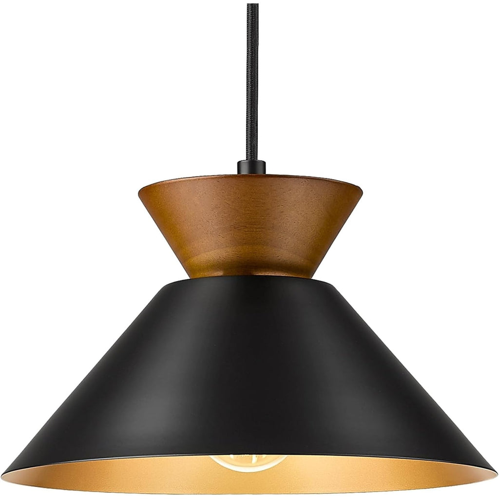 Farmhouse hanging lamp black pendant light metal,wood bedroom light