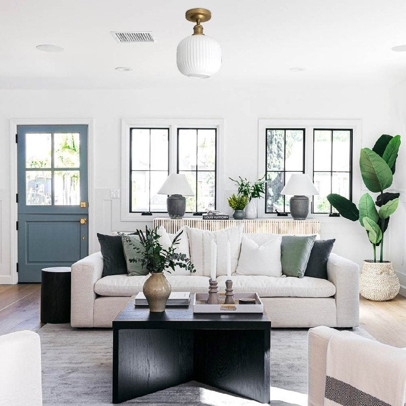 Farmhouse light fixture glass, metal ceiling lighting gold flush mount light