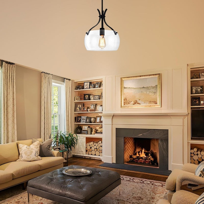 Farmhouse round pendant lights black island lights  glass, metal hallway lights