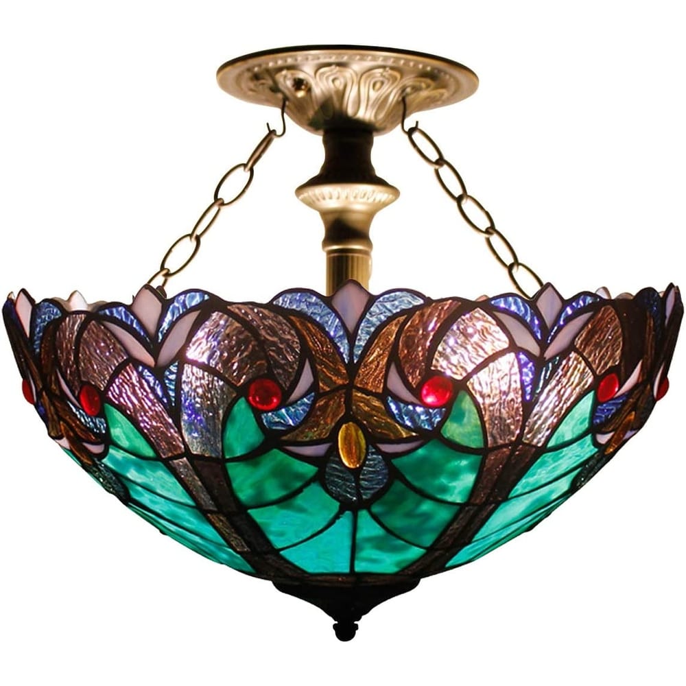 Industrial tiffany ceiling light fixture multi color semi flush mount lamp