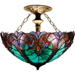 Industrial tiffany ceiling light fixture multi color semi flush mount lamp