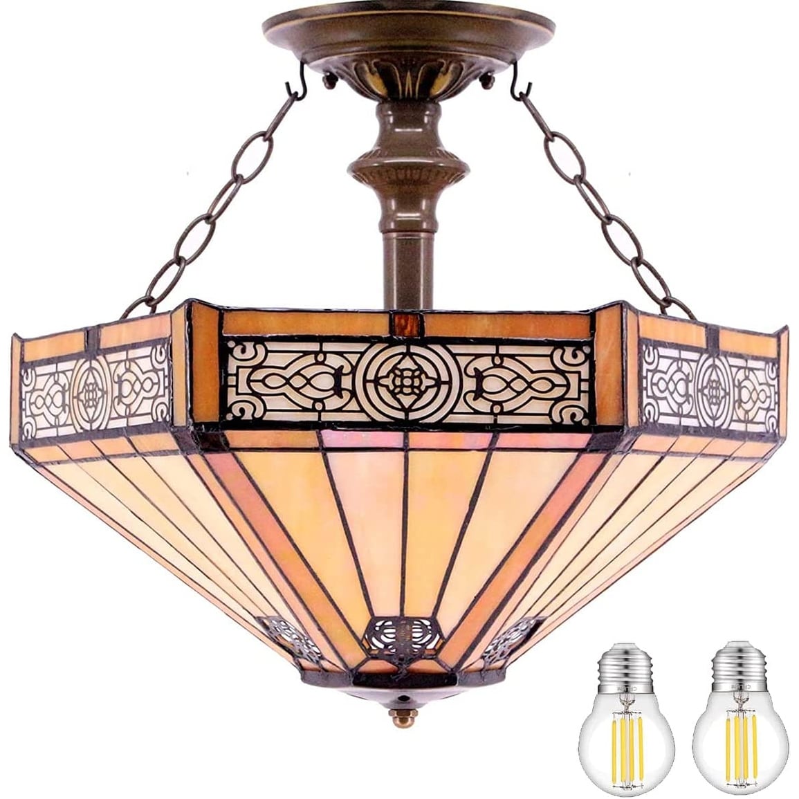 Industrial tiffany ceiling light fixture vintage semi flush mount lamp