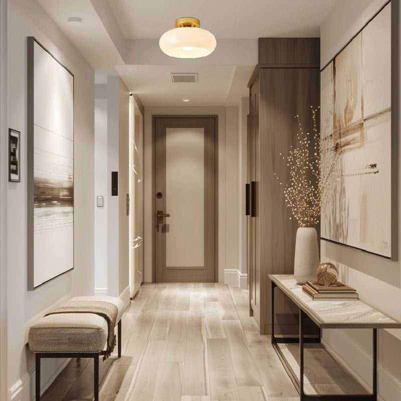 Mid-century modern light fixture gold entryway light glass, iron, metal ceiling light