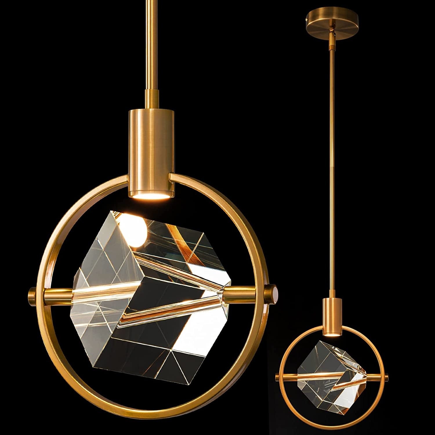 Modern crystal pendant lamp gold mini LED hanging light rod kitchen island chandelier