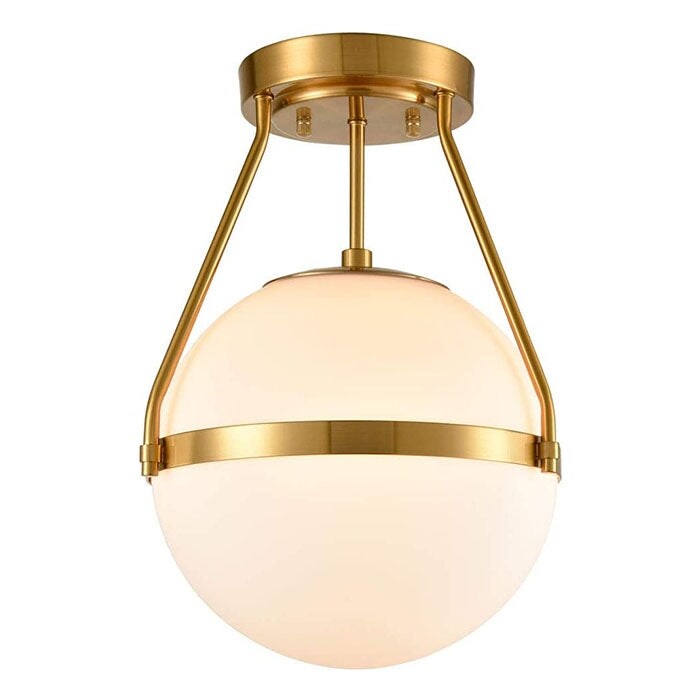 Modern globe semi flush mount ceiling light pendant white opal glass hanging light