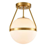 Modern globe semi flush mount ceiling light pendant white opal glass hanging light
