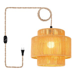 Plug in cord hanging lights natural light fixture rattan, wicker, bamboo kitchen pendant light