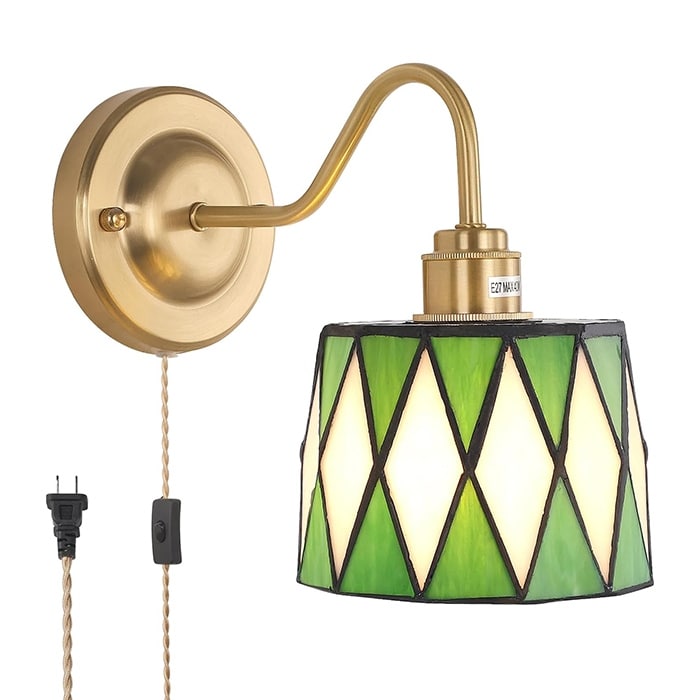 Plug in sconce light green wall lights glass bedroom lights